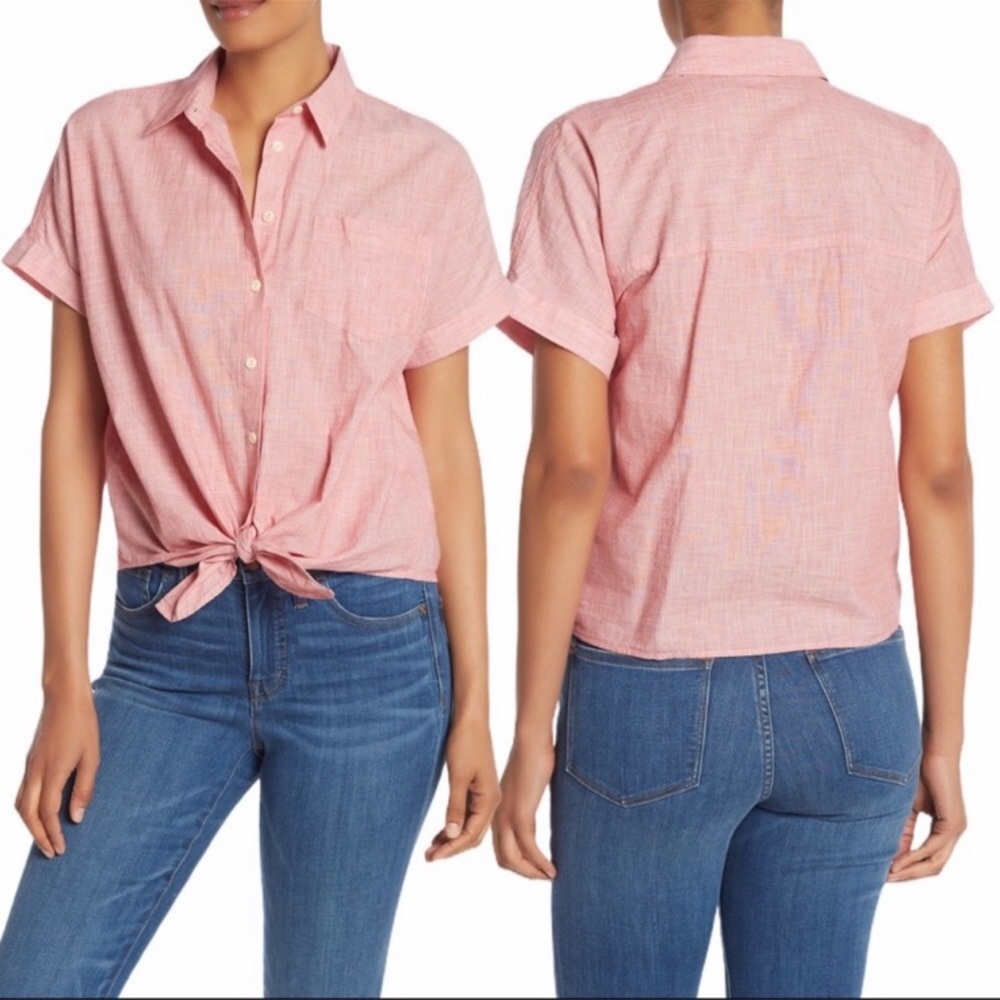 Madewell Red End on End Tie Front Button Down
